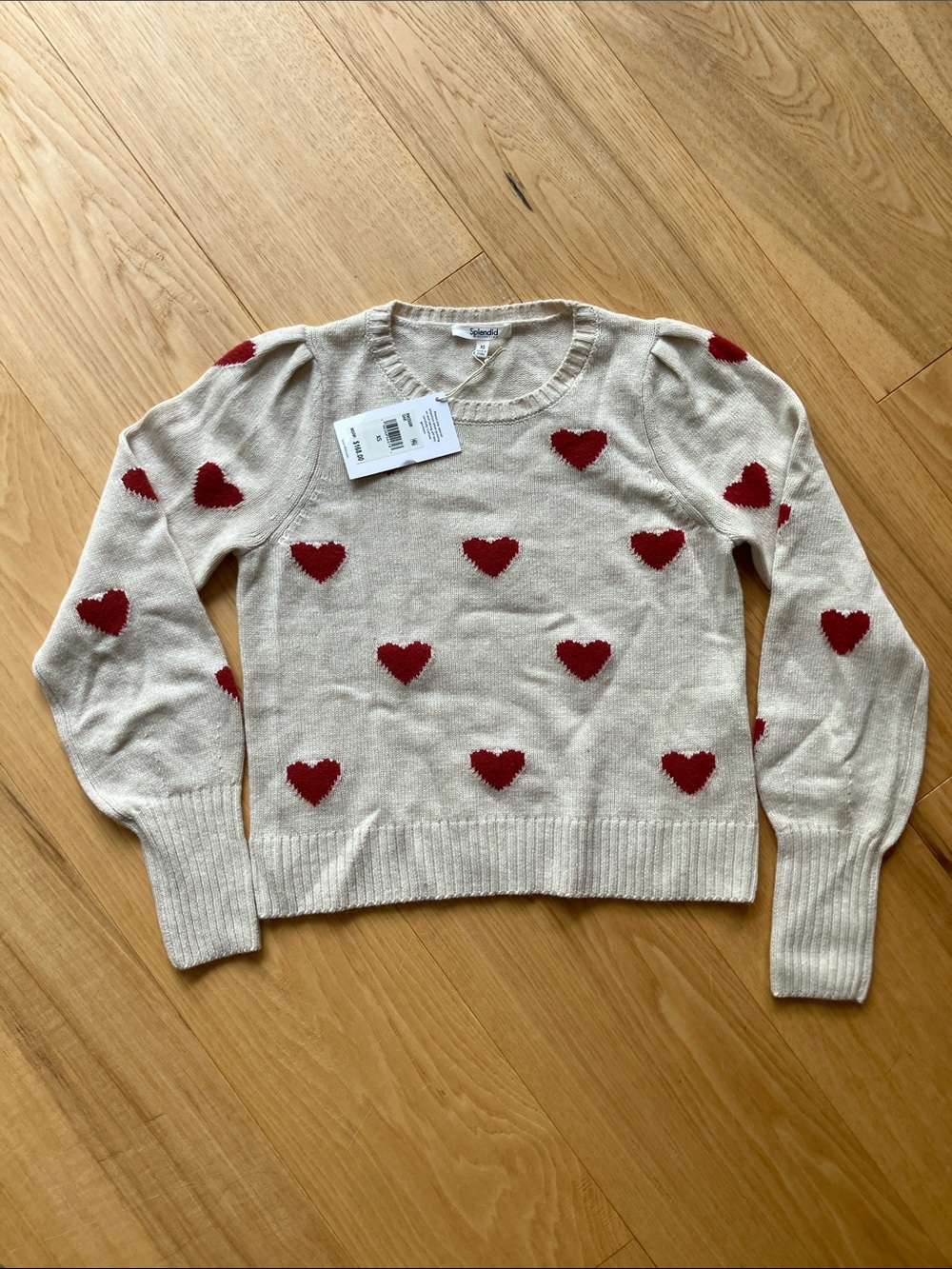 Cream Splendid Collection Heart Pattern Crewneck Sweater - Wool blend